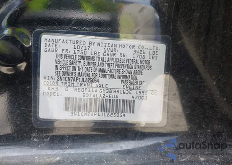 2018 Nissan Versa 1.6 S+ z USA, uszkodzony, nr VIN 3N1CN7AP1JL825054